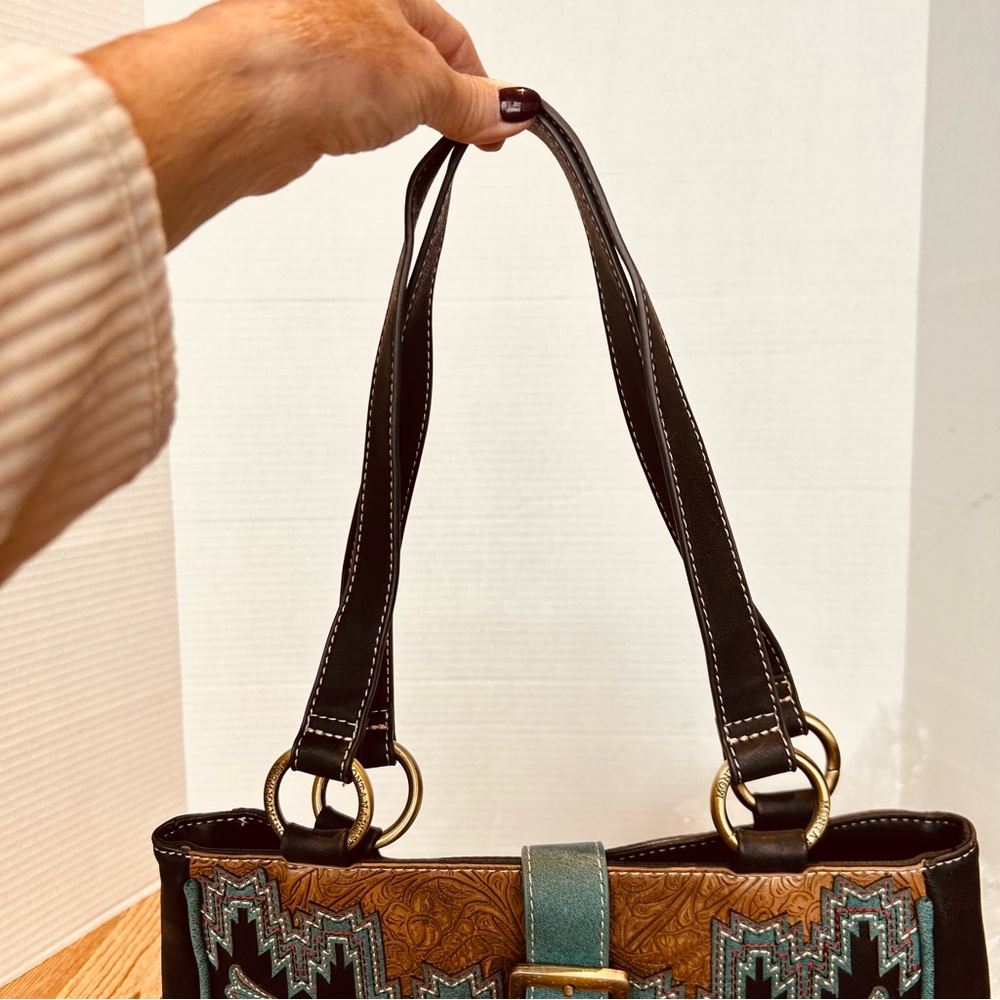 Montana West Embroidered Shoulder Handbag - Black and Brown Aztec Western Design - Picture 3 of 8